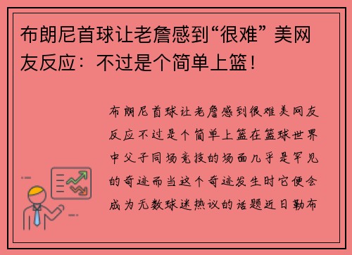 布朗尼首球让老詹感到“很难” 美网友反应：不过是个简单上篮！